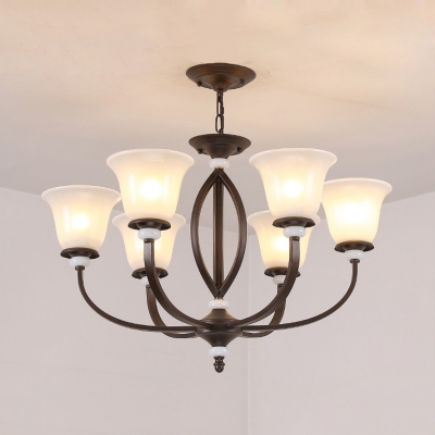 Glass Metal Bell Shade Chandelier Living Room 3/6/8 Lights Antique Style Suspension Light