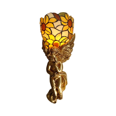 2 Pattern Choice Wall Light with Angel Shape Light Body Stained Glass Resin Tiffany Style Vintage Wall Lamp