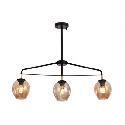 Industrial Black/Gold Island Pendant with Open Glass 3 Lights Light Fixture for Dining Room
