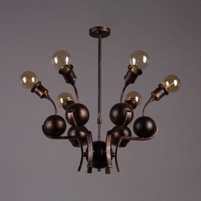 Industrial Copper Chandelier with Metal Ball 7 Lights Ceiling Light for Living Room