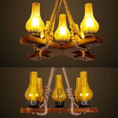 Kerosene Pendant Light Metal and Glass 5 Lights Rustic Style Chandelier for Dining Room Kitchen