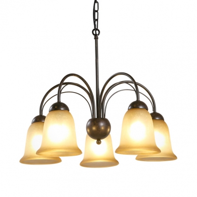 Lights Bell Shape Chandelier American Rustic Metal and Frost Glass Pendant Lighting for Living Room