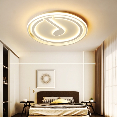 Metal Acrylic Ceiling Light Kids Bedroom White Round Shape Flush Ceiling Light with Note Pattern in White/Warm