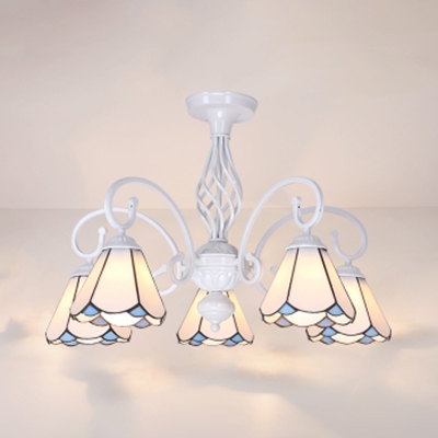 Metal Conical Semi Flush Light 5 Light Rustic Style Ceiling Lamp in White/Sky Blue/Blue for Living Room