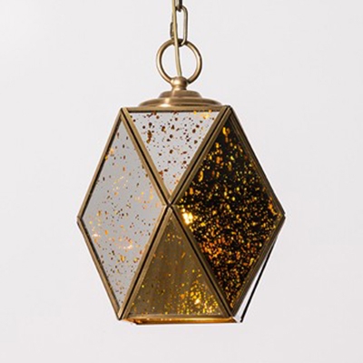 Metal Glass Polyhedron Pendant Light Dining Room Shop 1 Light Industrial Hanging Light in Gold