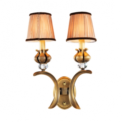Metal Tapered Shade Sconce Light Rustic Style Wall Lamp with Crystal in Brass for Stair