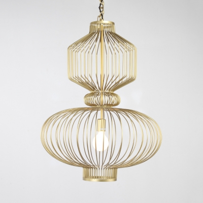 Metal Wire Cage Ceiling Light Living Room Hotel 1 Light Rustic Style Pendant Light in Gold