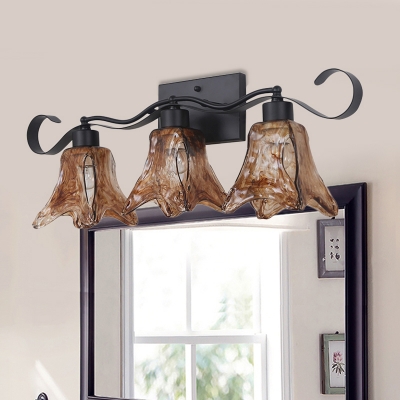 Rustic Style Wall Light Glass Metal 2/3 Lights Black Sconce Light for Bedroom Dining Room