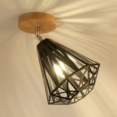 Singe Light Caged Semi Flush Light Vintage Style Rotatable Ceiling Light for Foyer