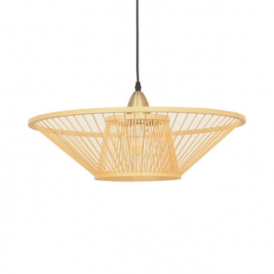 Single Light Pendant Light with Shade Bamboo Rustic Style Ceiling Fixture in Beige for Bedroom Hallway