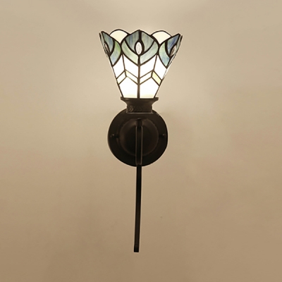 Stained Glass Bloom Pattern Wall Light Bedroom 1 Light Mediterranean Style Sconce Light with Curved/Twist Arm