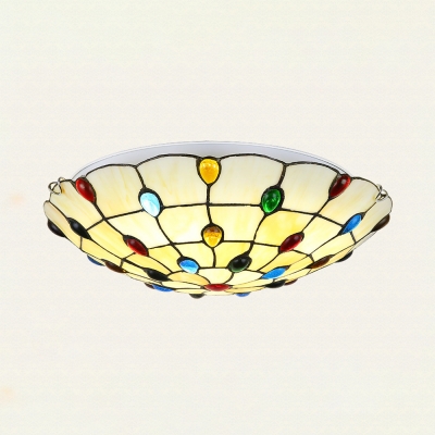 Stained Glass Domed Ceiling Light Bedroom Tiffany Style Flush Mount Light in Beige