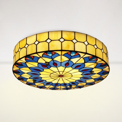 Stained Glass Drum Ceiling Light Dining Room Tiffany Style Antique Flush Mount Light