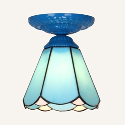 Tiffany Style Cone Ceiling Light 1 Light Dark Blue/White/Sky Blue Flush Mount Light for Kitchen