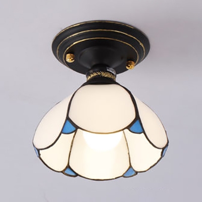 Tiffany Style Dome Flush Light 1 Light White/Blue/Clear Glass Ceiling Lamp for Bathroom
