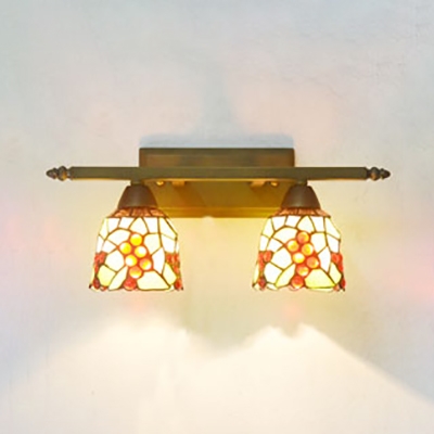 Tiffany Style Flower/Fruit Wall Light 2 Lights Stained Glass Sconce Light for Bedroom