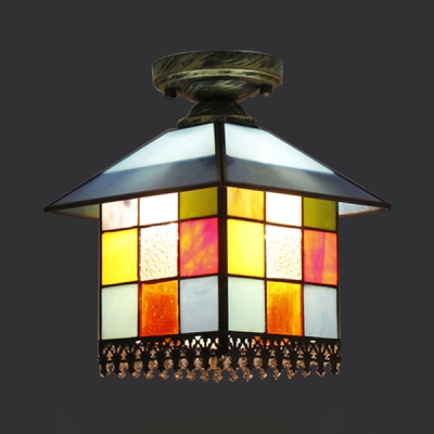 Tiffany Style House Ceiling Lamp Stained Glass 1 Light Flush Ceiling Light for Hallway