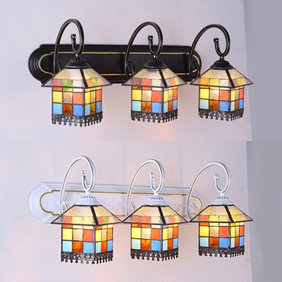Tiffany Style House Shade Wall Light 3 Lights Stained Glass Wall Sconce for Dining Room