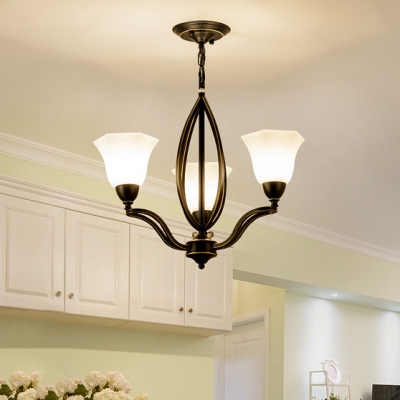 Traditional Black Ceiling Light Up Lighting 3/6/8 Lights Metal and Frosted Glass Chandelier for Living Room