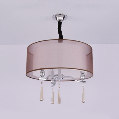 Traditional Round Ceiling Light 3 Lights Fabric Chandelier with Crystal in Black/Red for Foyer
