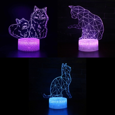 USB Battery Charger 3D Illusion Light Boys Girls Room Cat Pattern Touch Sensor 7 Color Changing LED Night Light