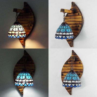Victoria/Baroque Sconce Light Hotel Restaurant Stained Glass Wood 1 Light Wall Lamp