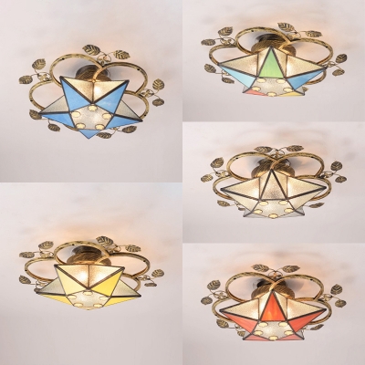 Vintage Style Star Ceiling Light Glass Semi Flush Mount Light for Living Room