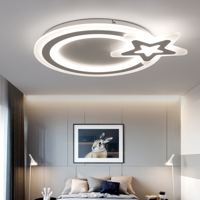 White Round Shape LED Light Fixture Acrylic Metal Slim Panel Ceiling Light Fixture with Star Pattern and White Lighting