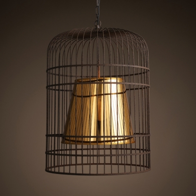 1 Light Birdcage Hanging Light Traditional Metal Chandelier with Adjustable Chain in Rust for Bar