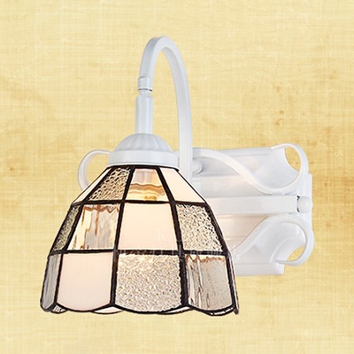 1 Light Down Lighting Wall Sconce Tiffany Style Glass and Metal Sconce Light in White for Dining Room