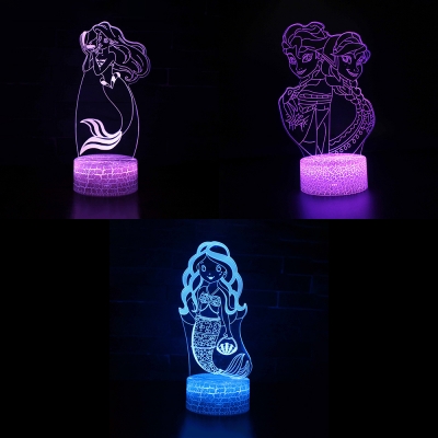 3 Mermaid Pattern 3D Night Light Touch Sensor 7 Color Changing LED Illusion Light for Girl Gift Bedroom