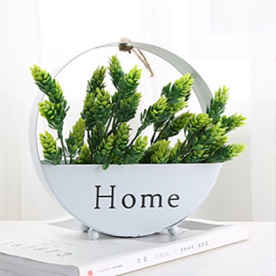 Round Shape LED String Light European Style Metal Wall String Light with Plant Decoration for Living Room