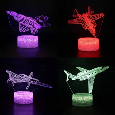 7 Color Changing 3D Night Light Touch Sensor Airplane Pattern LED Bedside Lamp with Remote Controller for Boys Gift