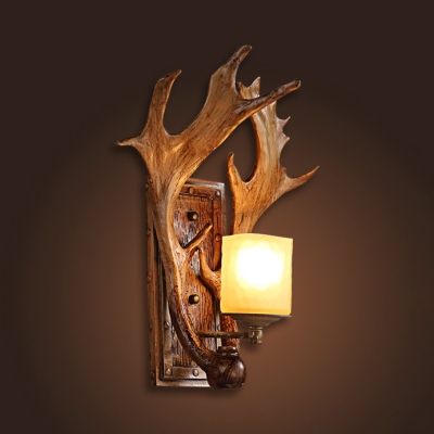 Antique Style Brown Wall Lamp with Deer Horn Single Light Resin Wall Light for Coffee Shop Office