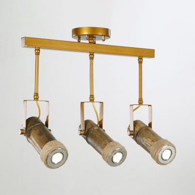 Bamboo Cylinder Semi Flush Ceiling Light Industrial 1/2/3-Light Spotlight in Brown for Clothes Shop