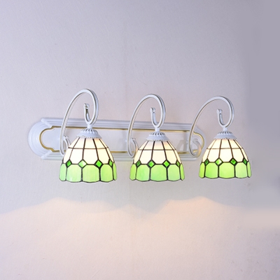 Blue/Green/Orange Cone Wall Light 3 Lights Tiffany Style Stained Glass Sconce Light for Hallway