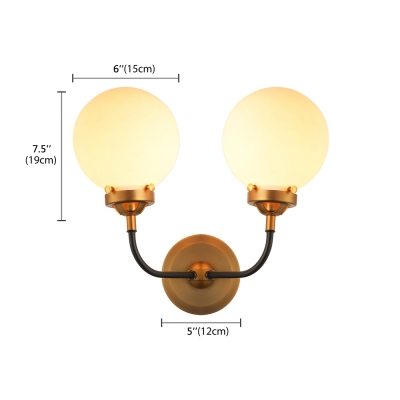 Brass 2 Light LED Wall Sconce with White Glass Round Shade