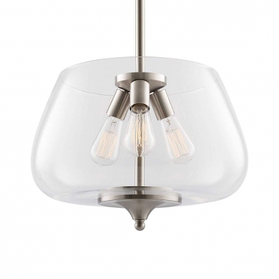 Clear Glass Urn Pendant Light Triple Light Modernism Brushed Nickle Chandelier Lighting with Hanging Chain