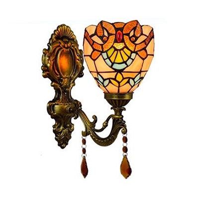Colorful Dome Wall Light 1 Light Tiffany Style Baroque Glass Sconce Light for Bathroom Stair