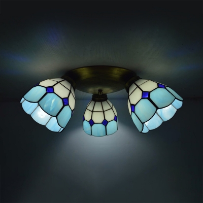Cone Hallway Ceiling Mount Light Glass 3 Lights Tiffany Style Ceiling Lamp