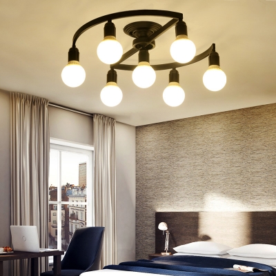 Creative Orb Semi Flush Mount Light Metal 7/9 Lights Black Ceiling Light for Restaurant Bedroom