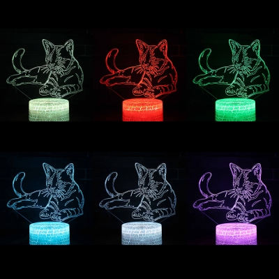 Decorative Cute Cat 3D Optical Night Light Bedroom Kitchen Battery and USB LED Illusion Light with Touch Sensor