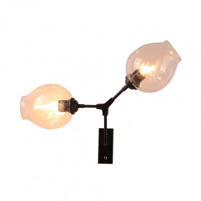 Dining Room Hallway Wall Lamp Clear Open Glass and Metal 2 Lights Industrial Black Wall Light