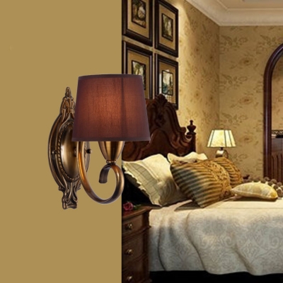 Dining Room Hotel Sconce Light Fabric Metal 1/2 Lights Antique Style Purple Tapered Shade Wall Light