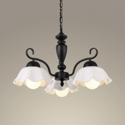 Dining Room Scalloped Edged Chandelier Metal and Ceramics 3/6/8 Lights Classic Black Ceiling Light