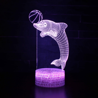Dolphin Pattern 7 Color 3D Bedside Light Touch Sensor Remote Control LED Night Light with USB Port and Battery for Home