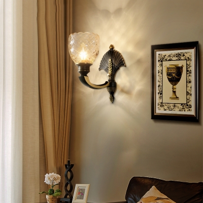 Dome Shade Wall Sconce 1/2 Lights Elegant Style Clear Glass Metal Wall Light for Foyer Study Room