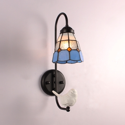Tiffany Style Dome Sconce Light Resin and Stained Glass 1 Light Wall Lamp with Angel/Bird Decoration