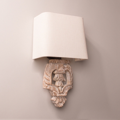 Rustic Style Sconce Light Single Light Fabric and Wood Wall Light for Bedroom Study Room