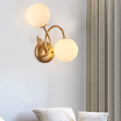 Frosted Glass and Metal Wall Light 2 Lights European Style Orb Sconce Light in Black/Gold